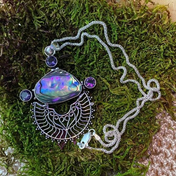 Abalone Shell Sterling Silver Necklace Popcorn Chain - Picture 2 of 5